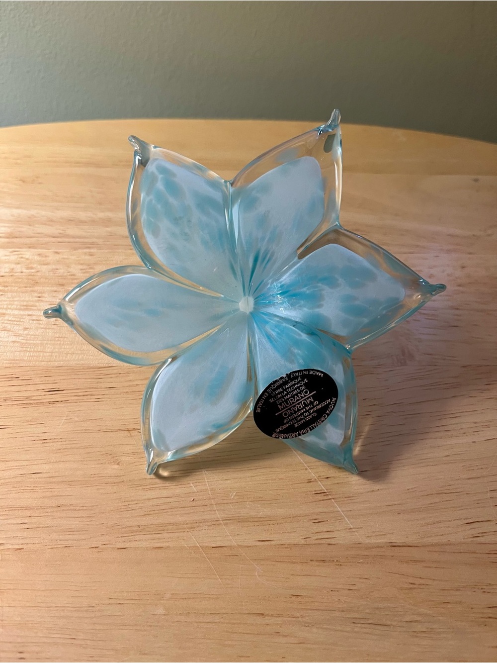 Murano-Inspired Blue Glass Flower Decorative Accent-Made in Italy
